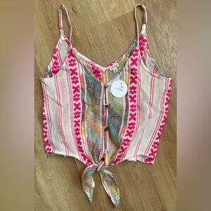 New NWT En Crème button up tank top tie waist boho adjustable straps white pink
